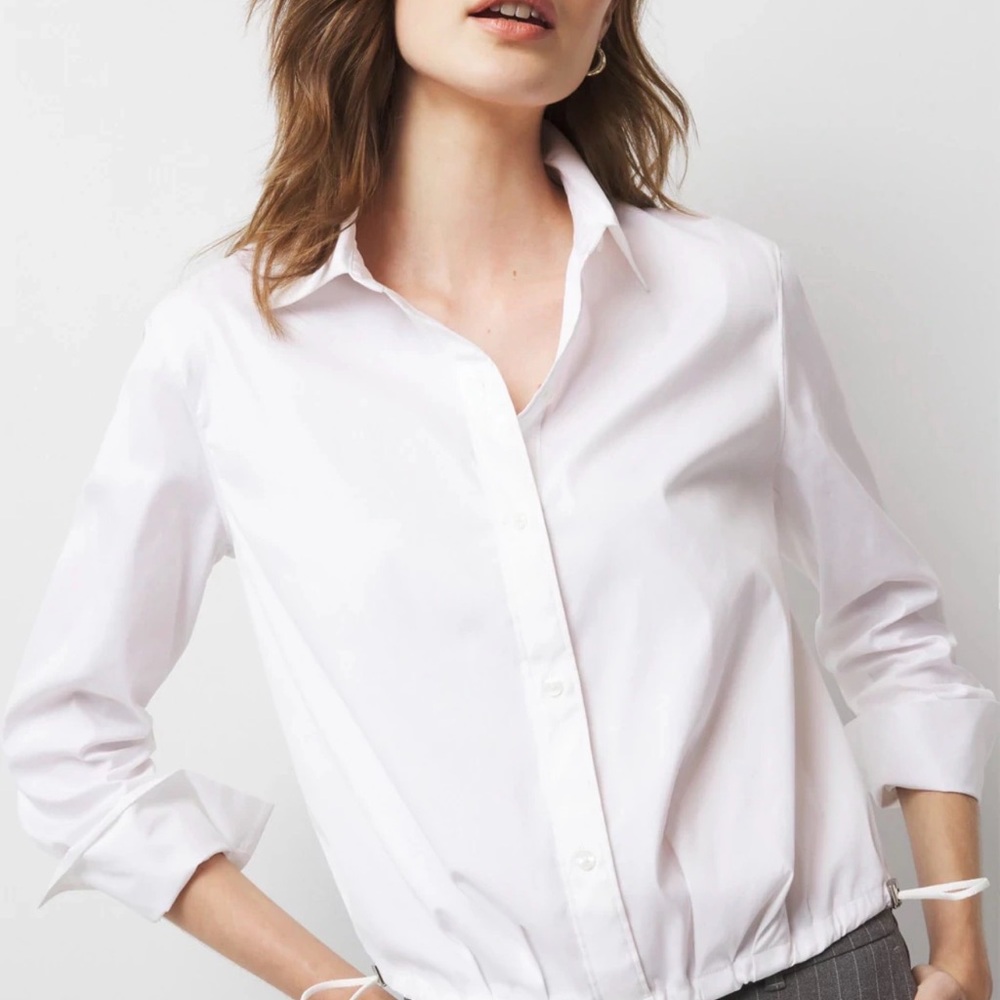 WHBM drawstring poplin White Women's Button-Up Shirt 0209 B-1